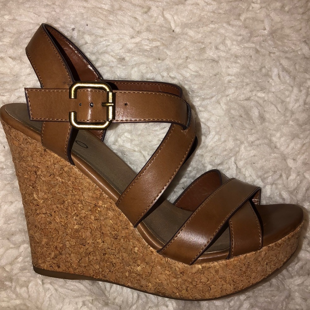 WORN ONCE 5in Cork sandal wedges Synthetic leather